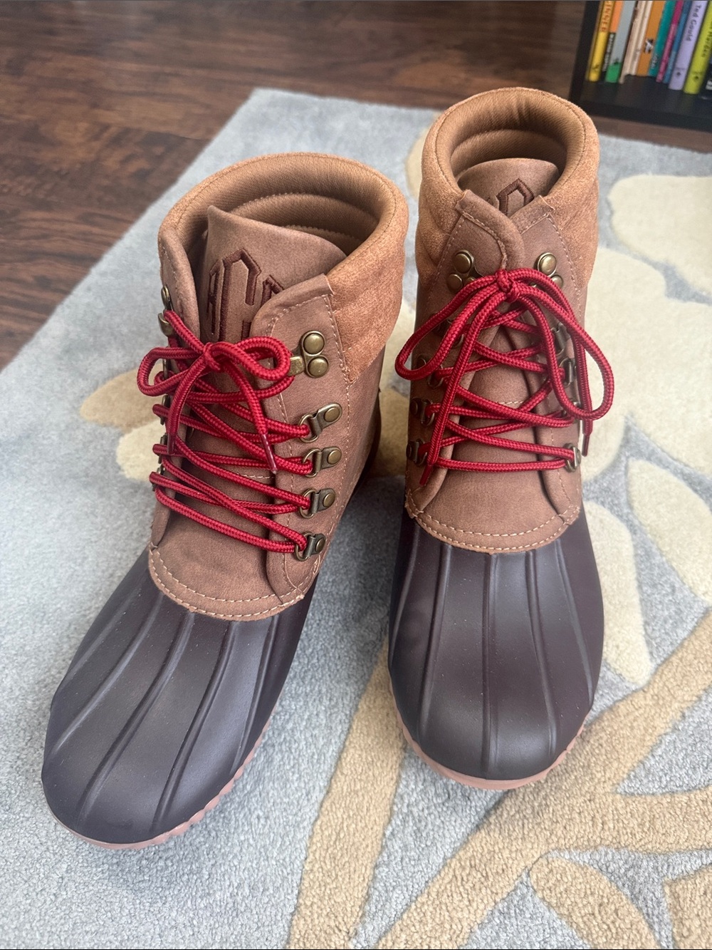 Women’s Brown Waterproof Duck Boots with Red Laces, Marleylilly